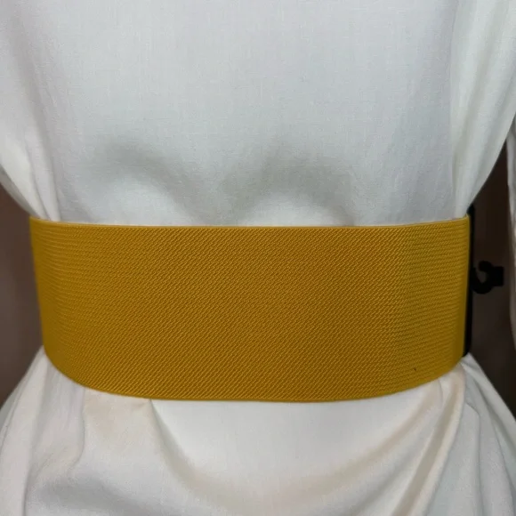 Yellow statement satin flower wide elastic waistband belt - Picture 4 of 9